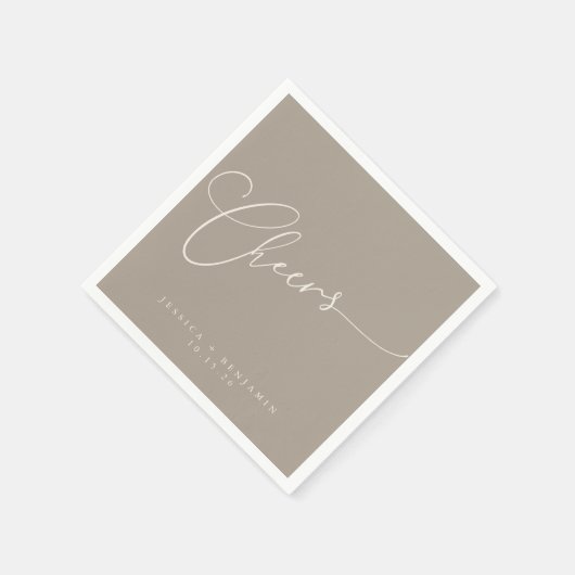 Serviette En Papier Cheers Taupe minimum Brown Script personnalisé mar (Coin)