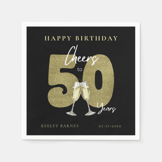 Serviette En Papier Cheers To 50 Years Black Gold  (Devant)