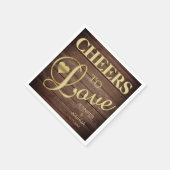 Serviette En Papier CHEERS TO LOVE Rustic Barnwood Heart Mariage or (Coin)
