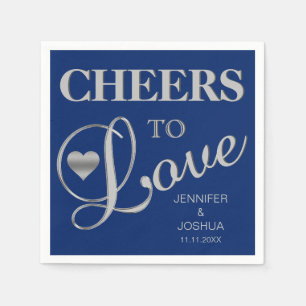 Serviette En Papier CHEERS TO LOVE Silver Navy Blue Mariage nautique