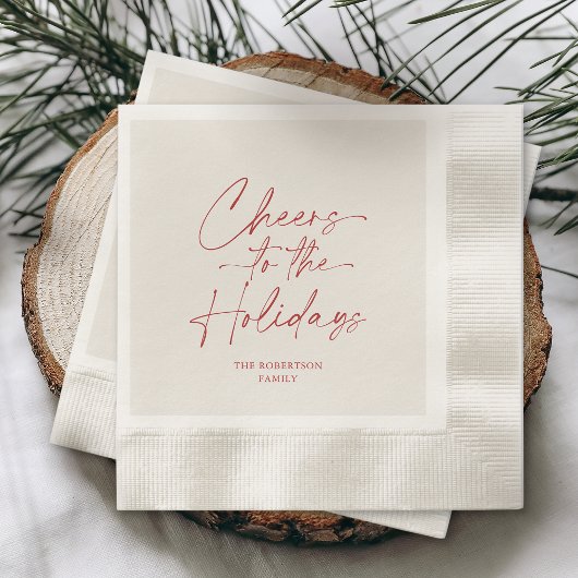 Serviette En Papier Cheers to the Holidays Ivory Personalized