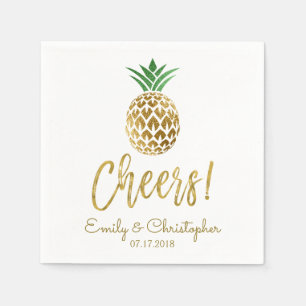 Serviette En Papier Cheers Tropical Hawaiian Mariage Ananas Blanc