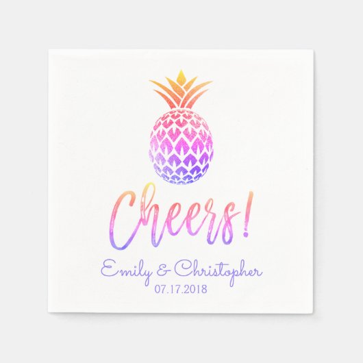Serviette En Papier Cheers Tropical Hawaiian Mariage Ananas Blanc (Devant)