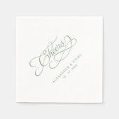 Serviette En Papier Cheers Wedding Sage Green Elegant Calligraphy (Devant)