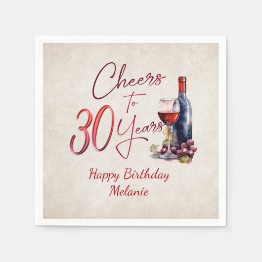 Serviette En Papier Cheers Wine 30e anniversaire (Devant)