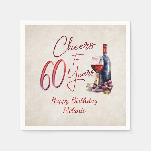 Serviette En Papier Cheers Wine 60e anniversaire (Devant)