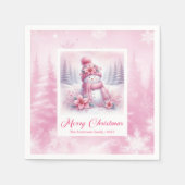 Serviette En Papier Cheery Winter Forest Pink Snowman Christmas Napkin (Devant)