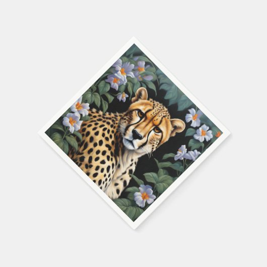 Serviette En Papier Cheetah et fleurs (Coin)
