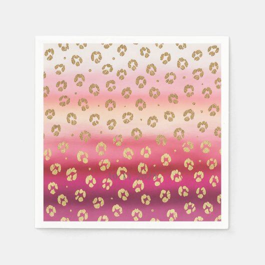 Serviette En Papier Cheetah Leopard rose et or (Devant)