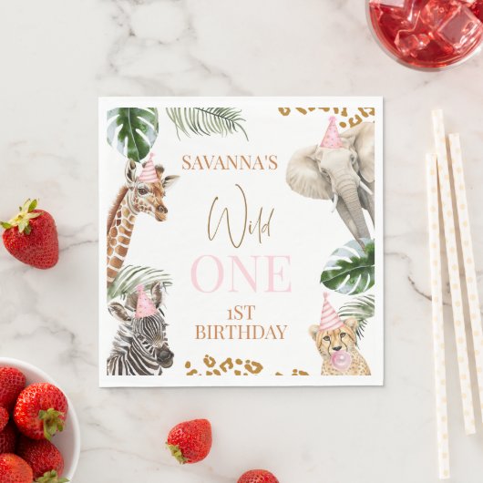 Serviette En Papier Cheetah Print Girls Safari Wild One 1er Anniversai (En situation)