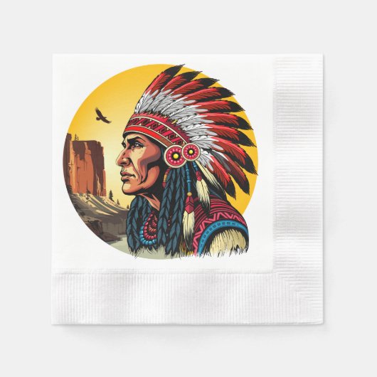 Serviette En Papier Chef amérindien sur paysage sauvage coucher de sol (Devant)