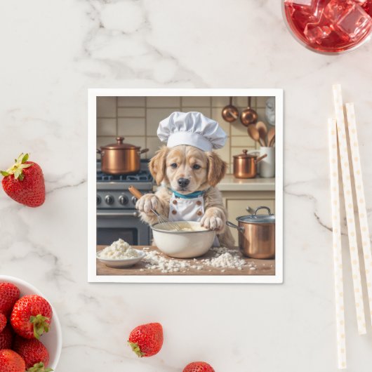 Serviette En Papier Chef Golden Retriever Puppy  (En situation)