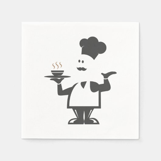 Serviette En Papier Chef tenant un bol de soupe (Devant)
