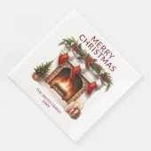 Serviette En Papier Cheminée Fête de Noël Rouge (Coin)