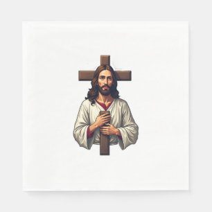Serviette En Papier Chemise à gravure vintage portrait de Jésus Croix