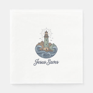 Serviette En Papier Chemise chrétienne vintage phare Jésus Sauve_1