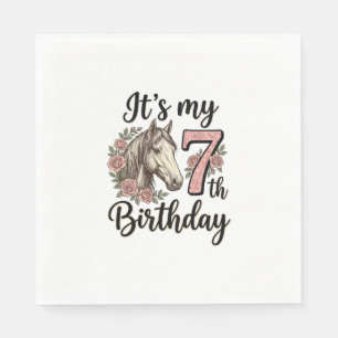 Serviette En Papier Chemise Fille 7ème Anniversaire Cheval Floral Vint