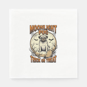 Serviette En Papier Chemise Halloween Pug avec Lune de gravure vintage