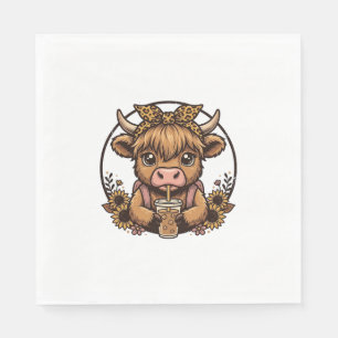 Serviette En Papier Chemise vintage Cute Highland Cow Coffee Sunflower