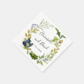 Serviette En Papier Chêne clair et fleurs bleues mariage personnalisé (Coin)