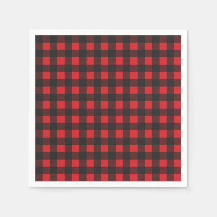 Serviette En Papier Chèque de bison noir et rouge