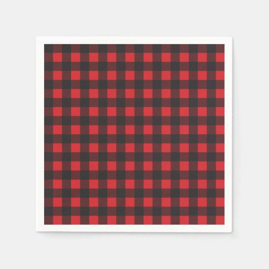 Serviette En Papier Chèque de bison noir et rouge (Devant)