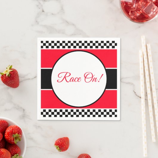 Serviette En Papier Chèque noir blanc avec rouge (En situation)