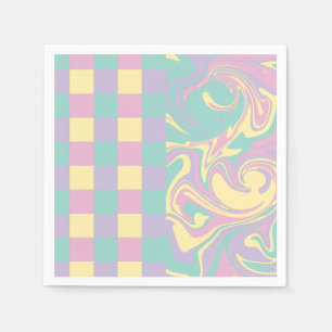 Serviette En Papier Chèques et perles Pastel Rose, Jaune, Violet & Ver