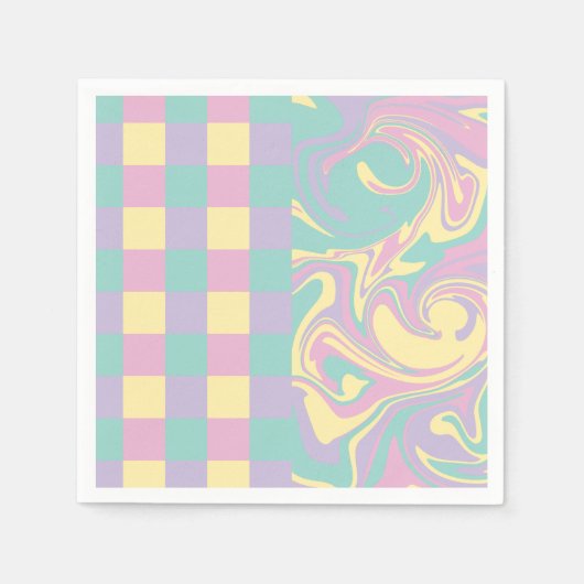 Serviette En Papier Chèques et perles Pastel Rose, Jaune, Violet & Ver (Devant)