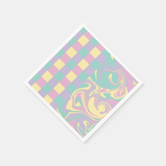 Serviette En Papier Chèques et perles Pastel Rose, Jaune, Violet & Ver (Coin)