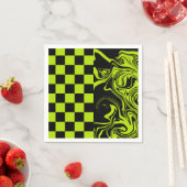 Serviette En Papier Chèques et permules - Lime vert et noir (En situation)
