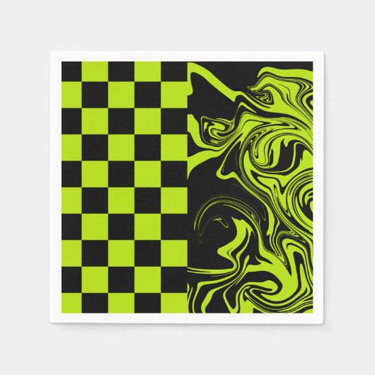 Serviette En Papier Chèques et permules - Lime vert et noir (Devant)