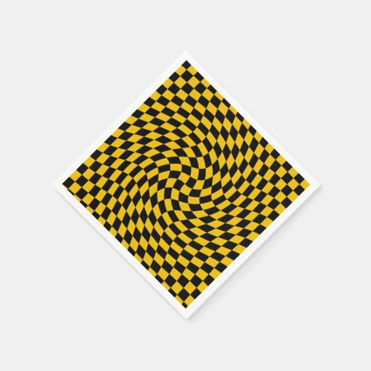 Serviette En Papier Chèques Jaunes Noirs Déformés À damiers (Coin)