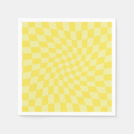 Serviette En Papier Chèques Retro Pastel Jaune en damier dépoli (Devant)