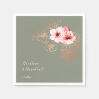 Serviette En Papier Cherry Blossom Pink Sage Green Wedding