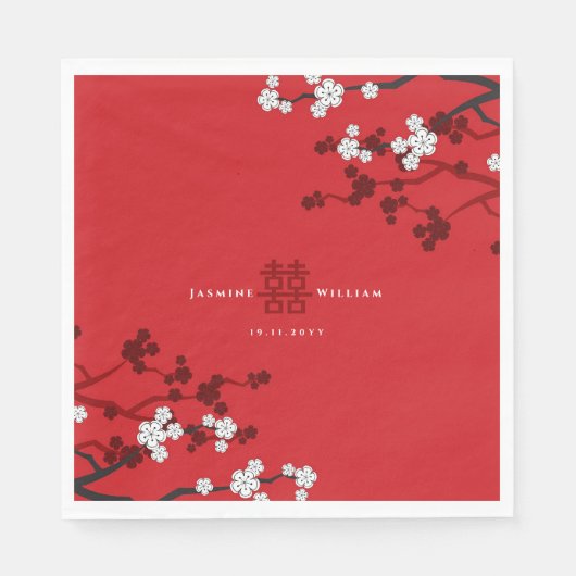 Serviette En Papier Cherry Blossoms & Double Bonheur Mariage chinois (Devant)