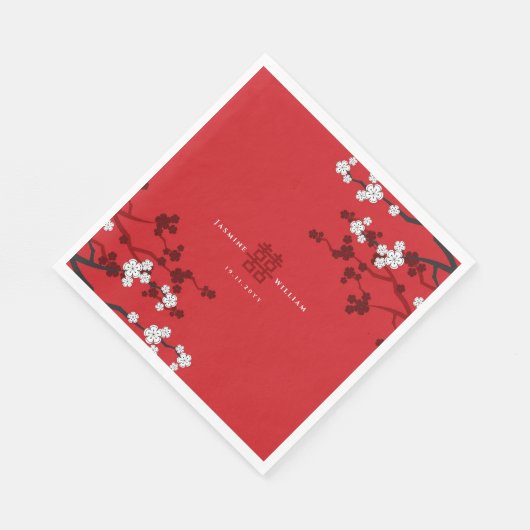 Serviette En Papier Cherry Blossoms & Double Bonheur Mariage chinois (Coin)