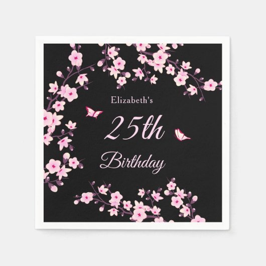 Serviette En Papier Cherry Blossoms Pink Black Custom (Devant)