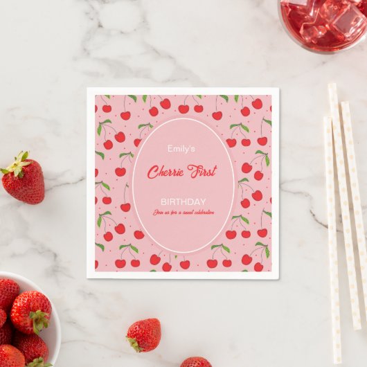 Serviette En Papier CHERRY Invitation de fête d'anniversaire (En situation)
