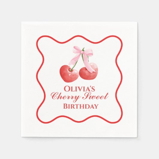 Serviette En Papier Cherry Sweet anniversaire Pink Bow En vichy (Devant)