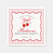 Serviette En Papier Cherry Sweet Coquette Rose Bow En vichy Anniversai (Devant)