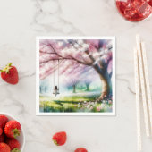 Serviette En Papier Cherry Tree avec une fille sur une aile (En situation)
