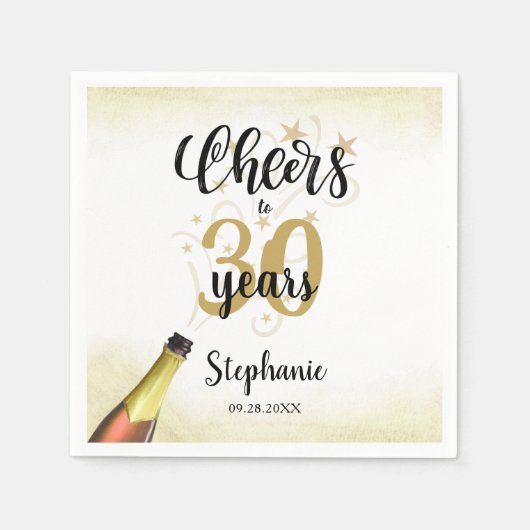 Serviette En Papier CHERS D'Anniversaire À # ANNÉES Black Gold Script (Devant)