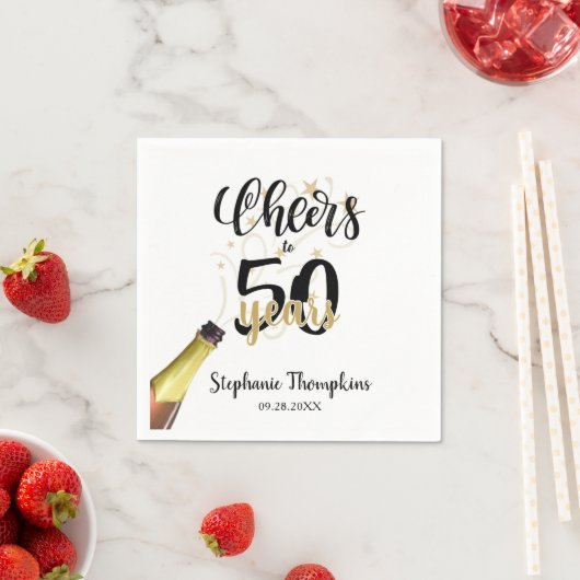 Serviette En Papier CHERS D'Anniversaire À # ANNÉES Black Gold Script (En situation)