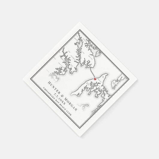 Serviette En Papier Chesapeake Bay Beach Club Mariage noir blanc (Coin)