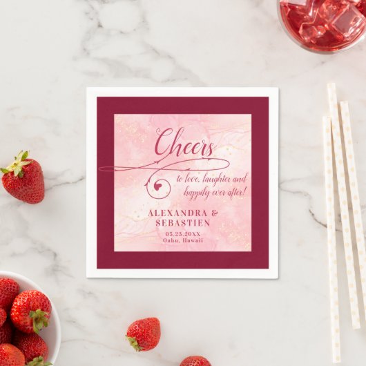 Serviette En Papier Cheval à l'amour Élégant Script Mariage Bourgogne (En situation)