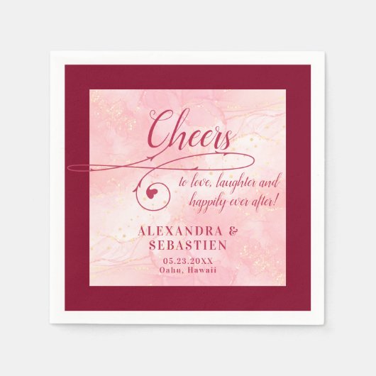 Serviette En Papier Cheval à l'amour Élégant Script Mariage Bourgogne (Devant)