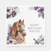 Serviette En Papier Cheval Anniversaire Serviettes violettes Fleurs vi (Devant)