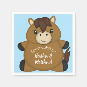 Serviette En Papier Cheval Baby shower bleu