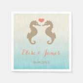 Serviette En Papier Cheval Beige En Amour Et Personnalisé Noms Mariage (Devant)